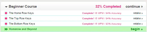 TypingWeb Course Results