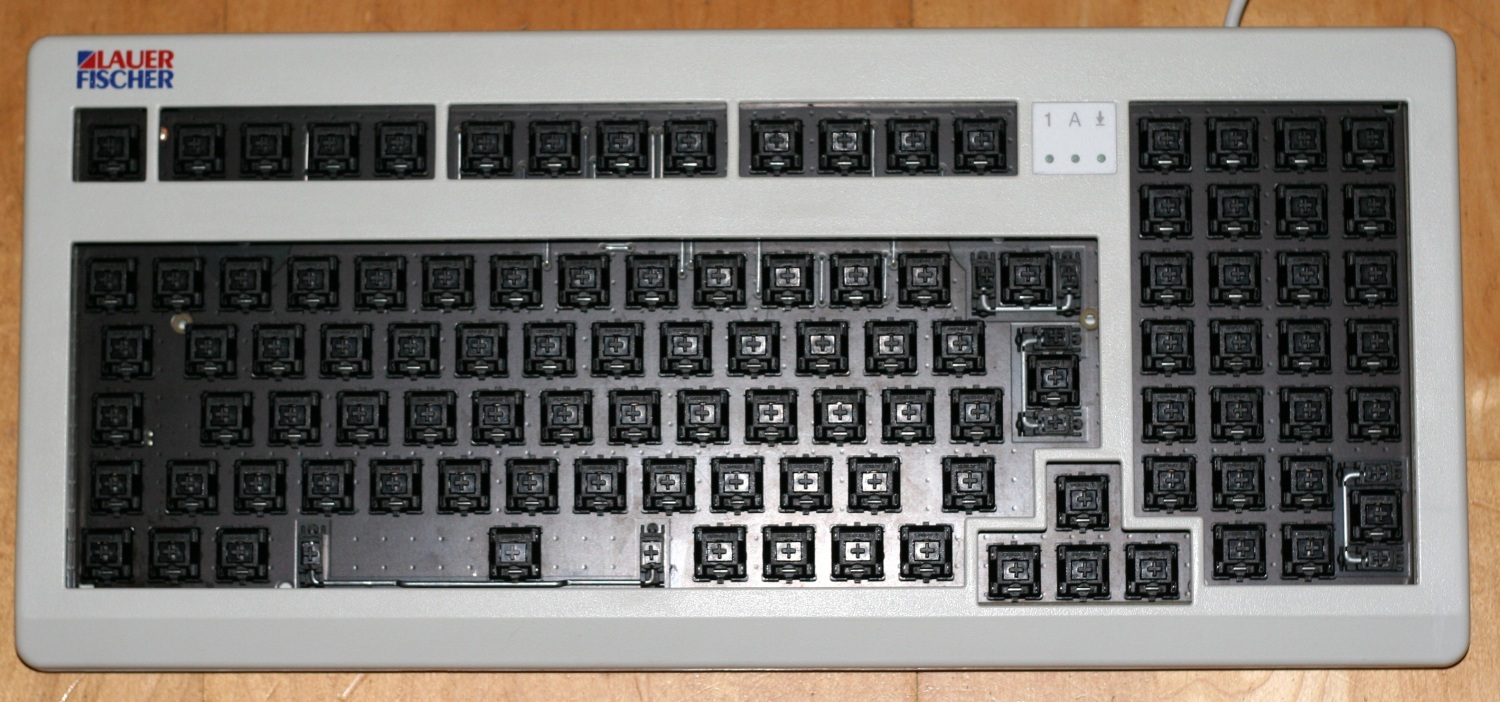 A picture of the whole keyboard after cleaning (the case was cleaned &quot;the traditional way&quot; with a washing-up brush and neutral soap), before I put the caps back on, while I was still full of hope considering the switches...