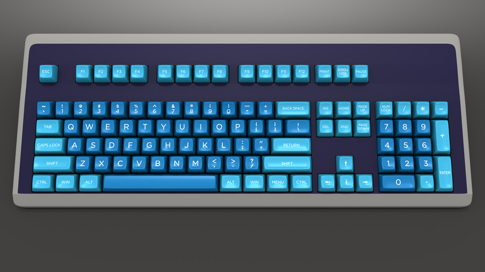 SA Dasher keycaps in a Cherry G80-3000 style board with indigo paint job