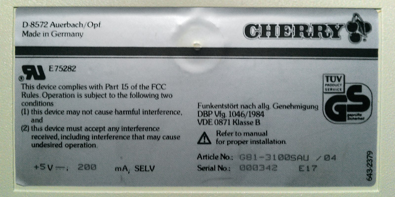 Cherry G81-3100SAU / 04 keyboard - label
