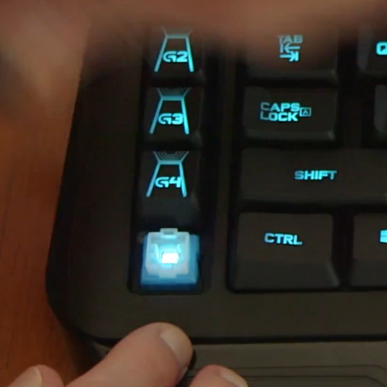 Keycap pulled of a &quot;Romer-G&quot; switch.