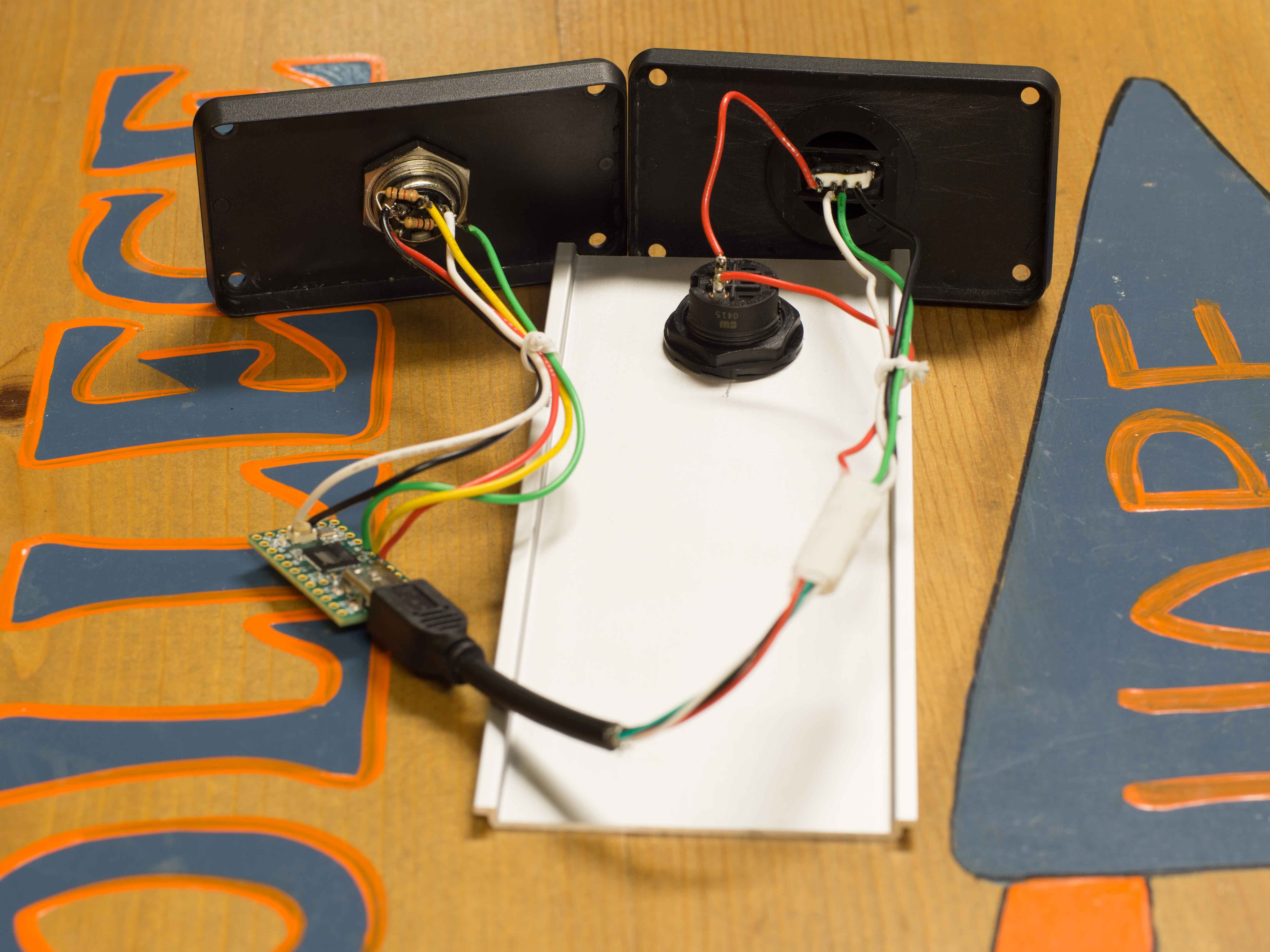 Note the two pull-up resistors wired to the back of the DIN connector.