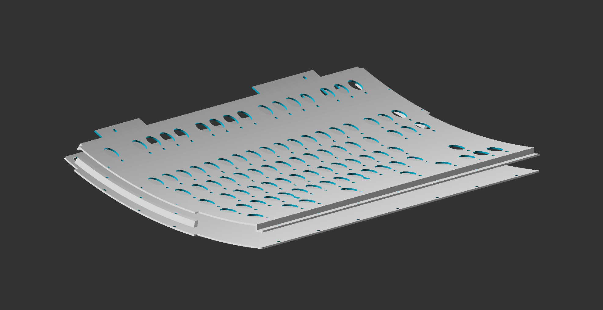 Assembly with spacing added for visualization.  On the sides are spacers to help solidify the construction since there was space in the SSK shell for them, and bonding a radial arc is best done on the curved portions of the cylinder