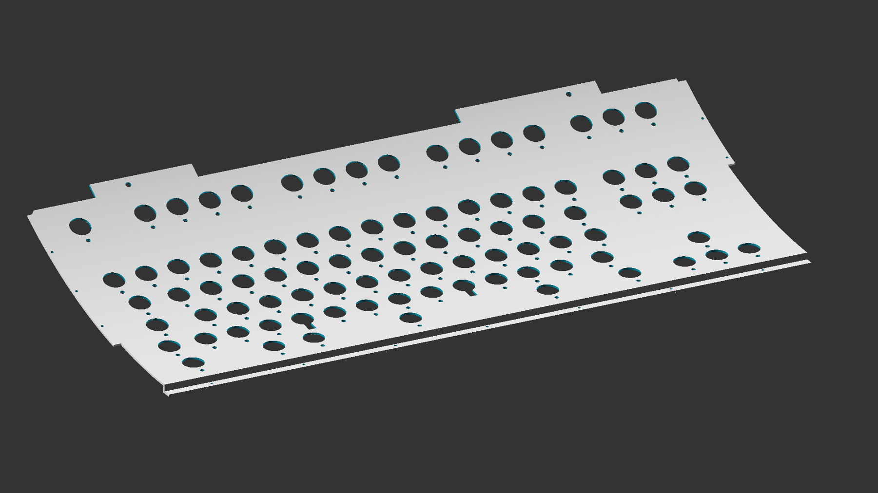 Model M SSK 84-key top plate adapted to use F barrels from XT/Bigfoot (temporarily since I had on hand).  The stabilizer cutouts will make more sense as you continue