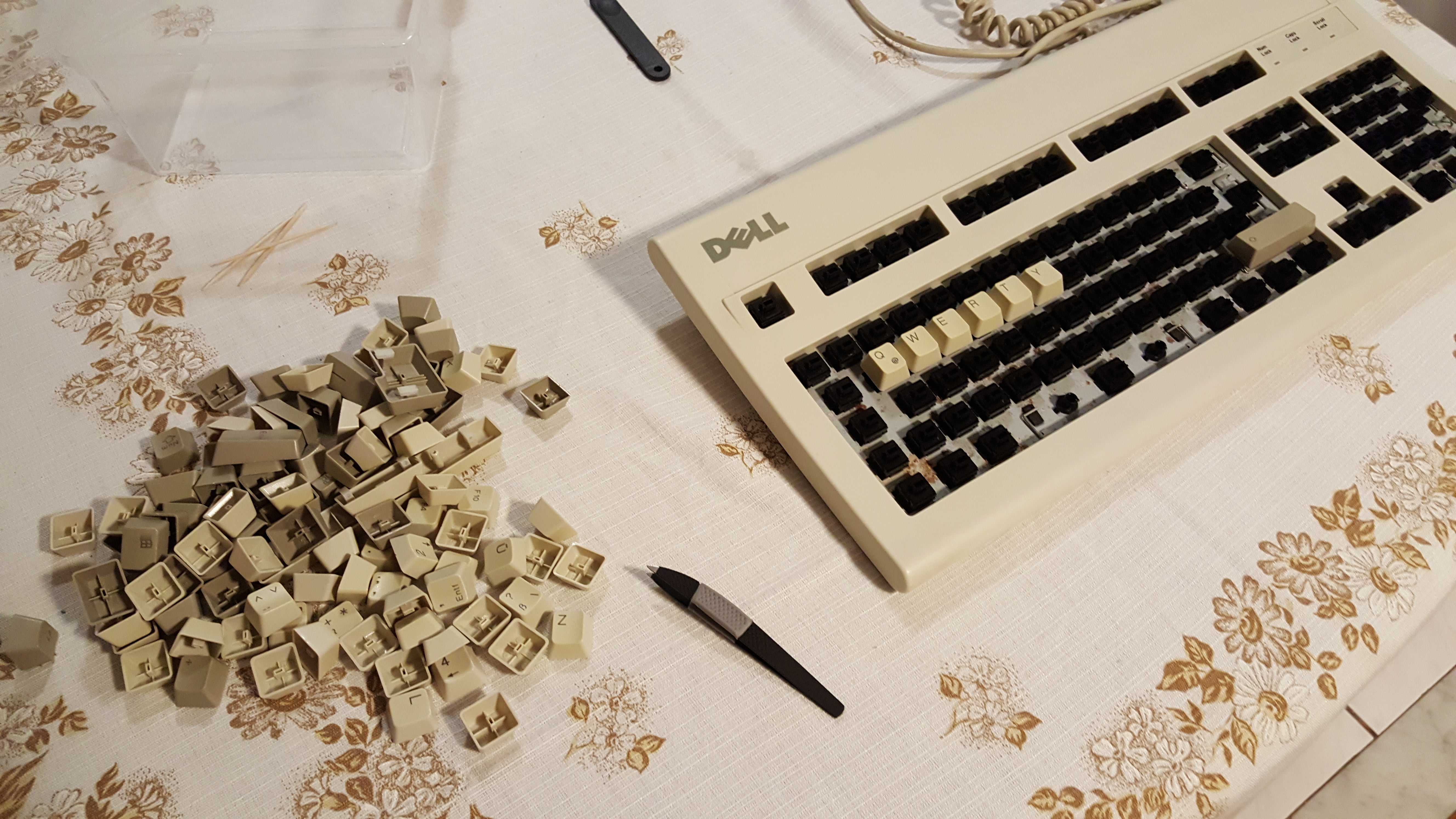 Puttin' the ol' girl back together again. Tried to make her a Qwerty, but she set me straight again. Can't make her into something she's not, gotta let her be man! Well, apart from the tactile leaves - them's the exception to the rule...