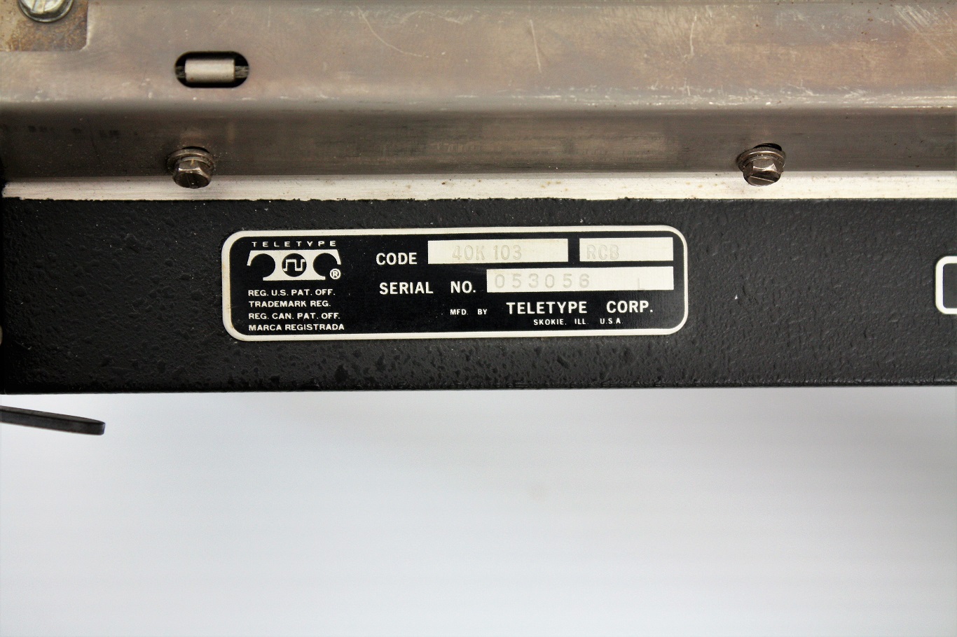 Teletype 40K 103 RCB -manufacturer label