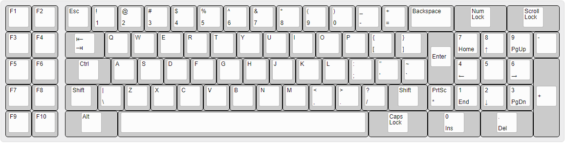 Plain vanilla Model F XT layout.