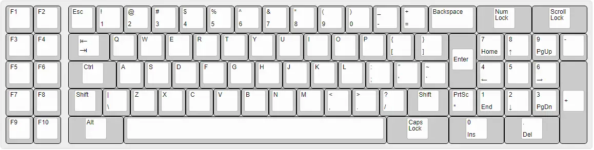 Plain vanilla Model F XT layout.