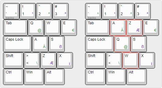 Nouveau Français layout - QWERTY and AZERTY