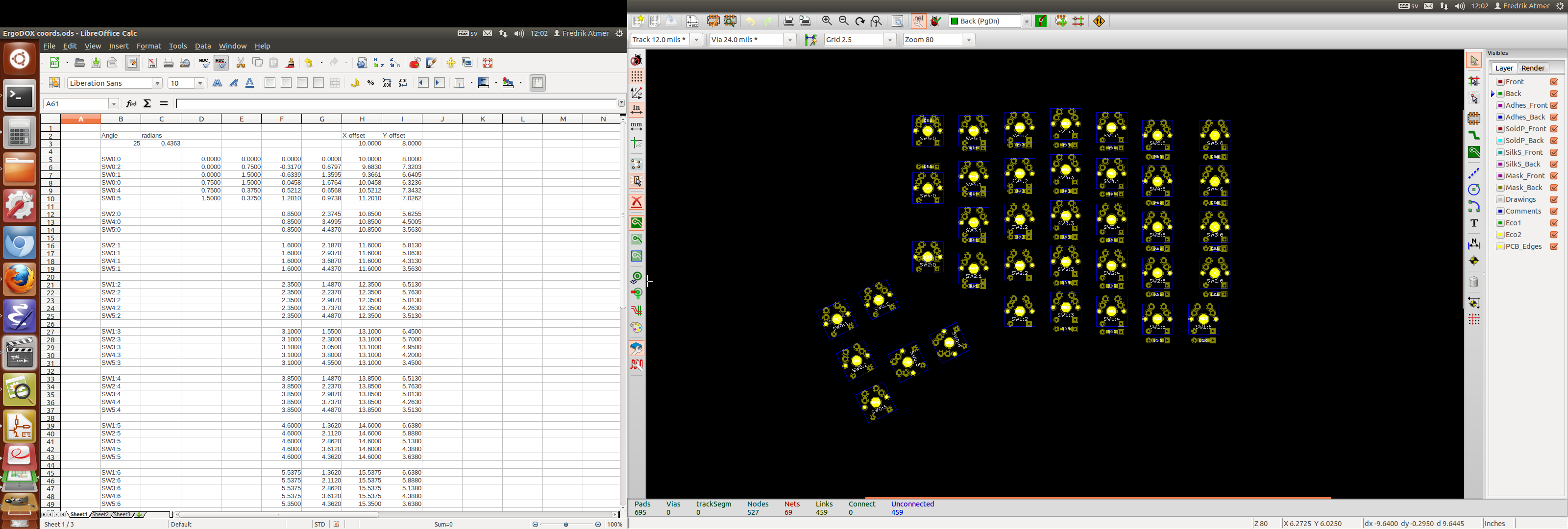 Working on the ErgoDOX PCB layout.