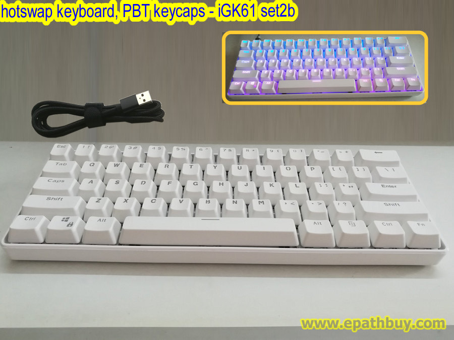 60% hot swappable white mechanical keyboard: 61-key poker layout, full RGB, programmable, pbt keycaps