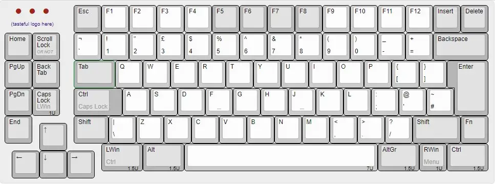 A possible 75%-ish layout, with the navigation keys on the left side.