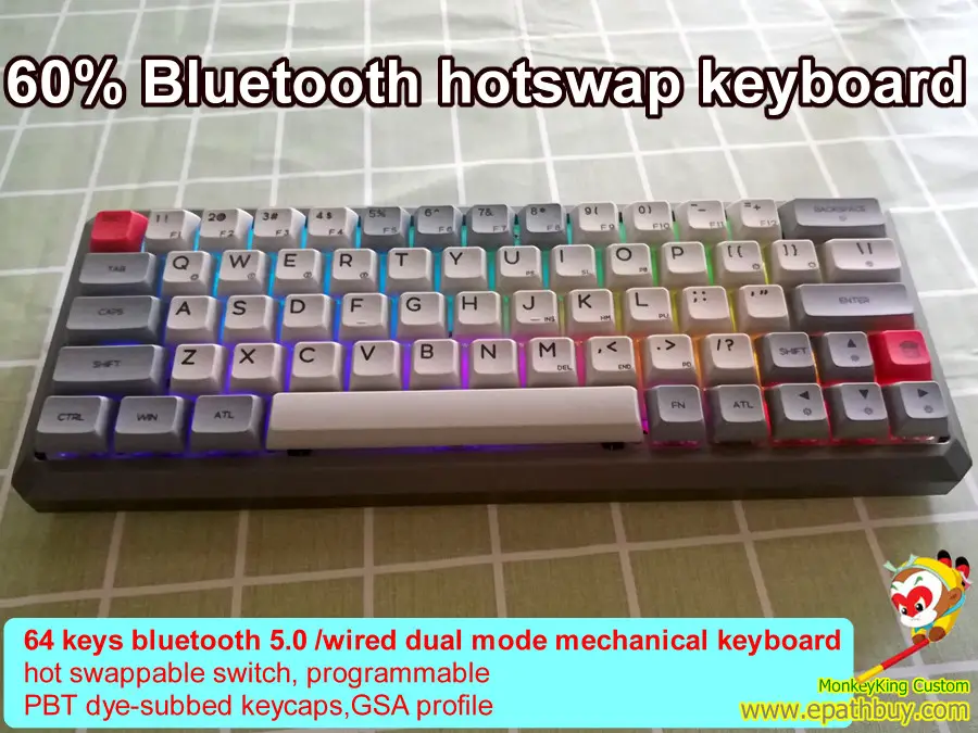 60% bluetooth aluminum keyboard GK64S pbt keycaps white grey.jpg