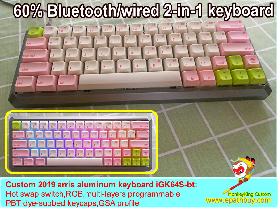 60% wireless hot swap keyboard GK64S pbt keycaps pink white.jpg