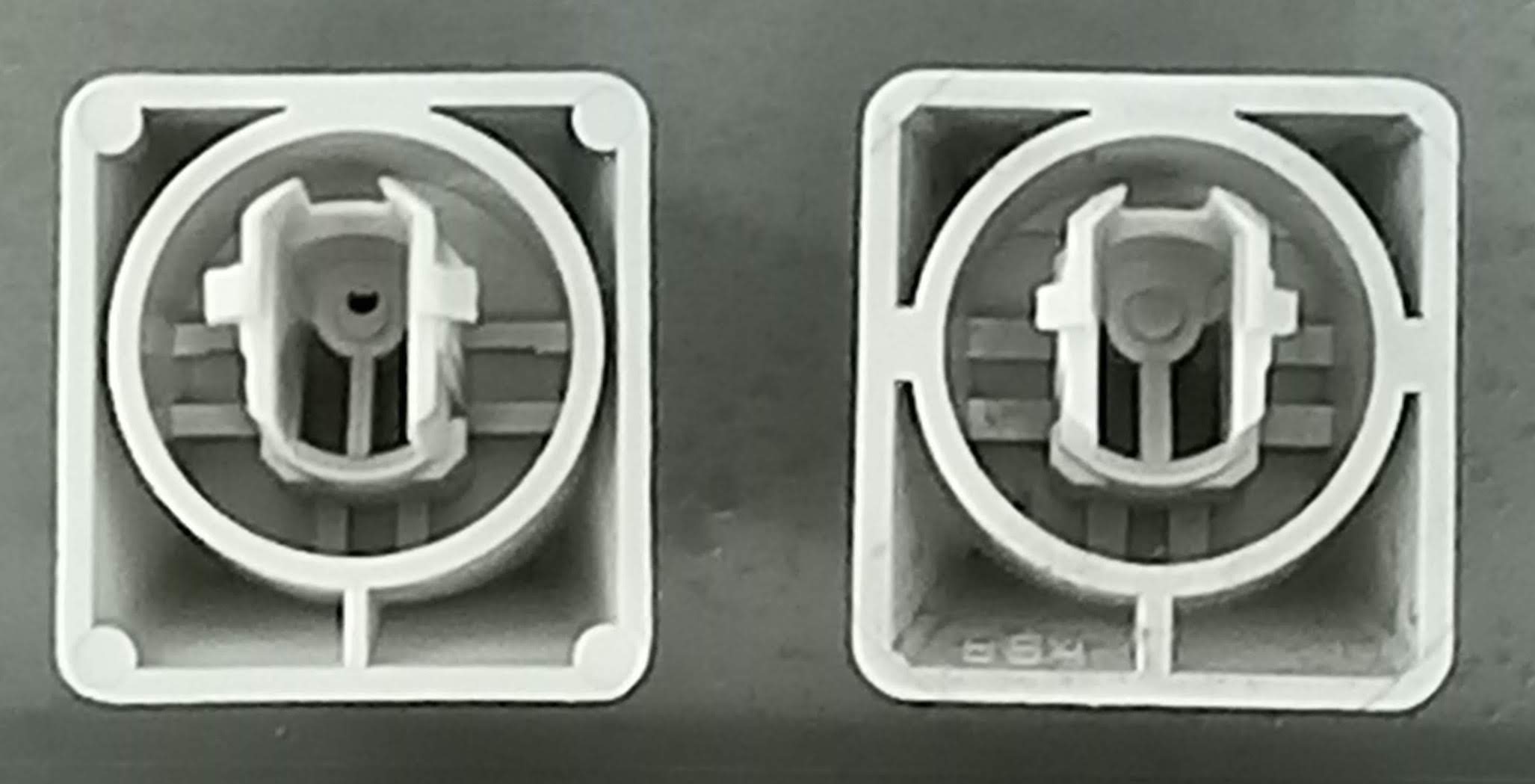 Tooling comparison: Ellipse key (left) and original F107 (right).