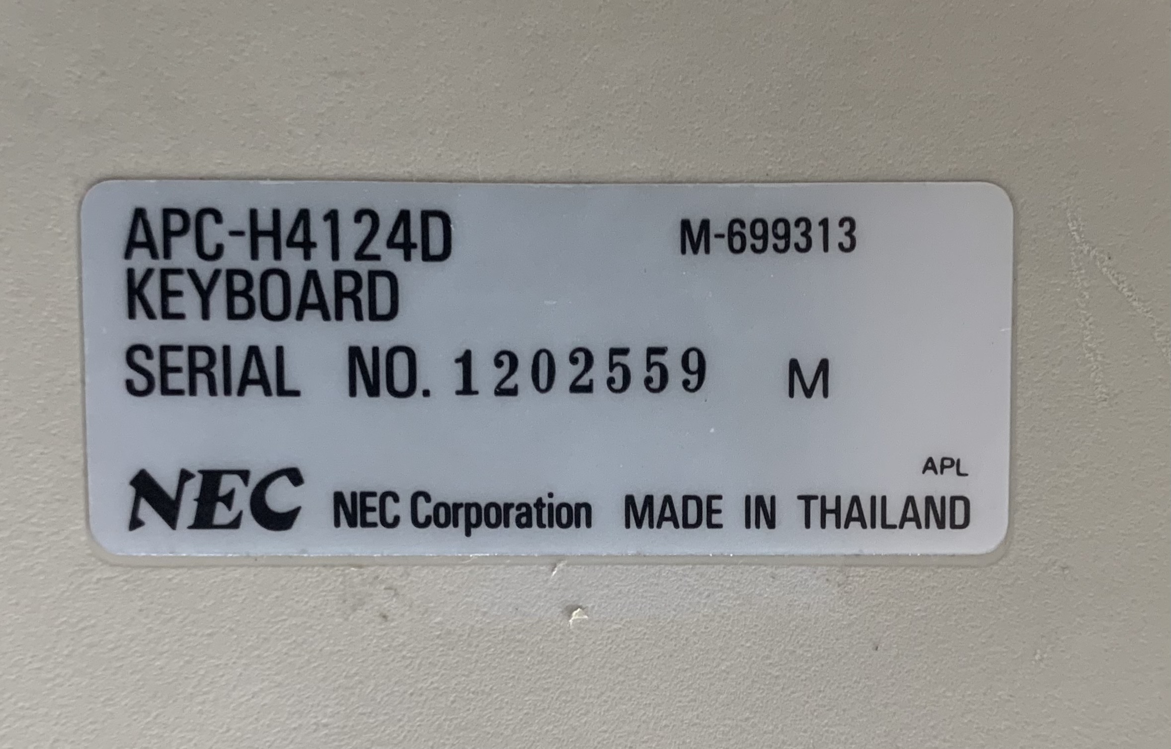 Sticker / label of a NEC APC-H4124D keyboard