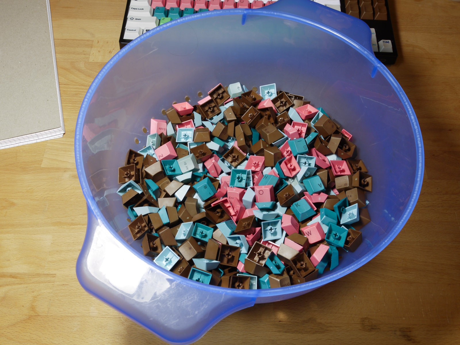 A bunch of colourful caps.