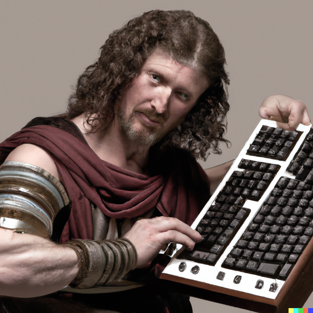DALL·E 2022-07-13 16.33.38 - a renaissance painting of barbarian wielding an IBM keyboard .png