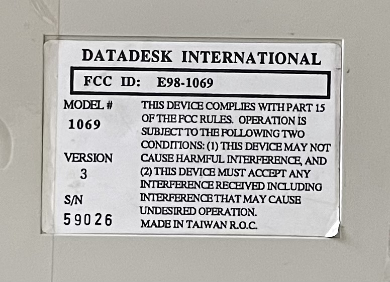 Datadesk Mac 101-E Label
